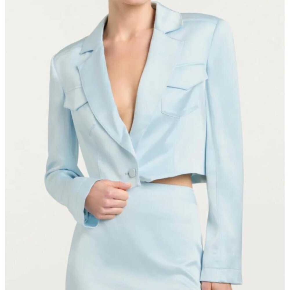 Cinq a Sept 'Ida' Cropped Satin Blazer Jacket, Glacial Blue